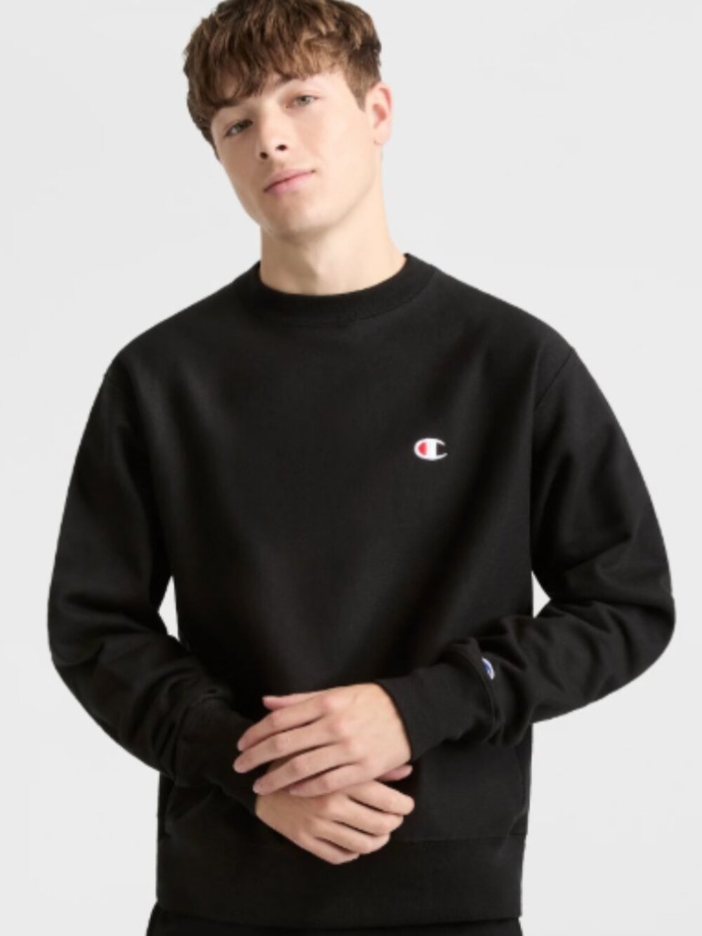 Champion Reverse Weave Crewneck Sweatshirt - C Logo - Size Small - Black